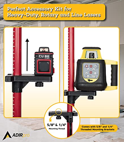 AdirPro Laser Level Pole with Tripod and Mount for Laser Levels, Rotary Lasers & Line Lasers – Telescoping Laser Pole, Mounting Bracket with 1/4”-20 & 5/8-11 Threads, and Adjustable Tripod Stand