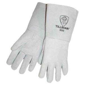 John Tillman and Co Tillman Large 14" Pearl Gray Top Grain Cowhide CottonFoam Lined Stick Welders Gloves with Welted Fingers and Kevlar Thread Locking Stitch (Carded), TIL650L