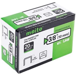 meite 20 Gauge 1/2-Inch (12.5mm) Crown 3/8-Inch Length Upholstery Staples for Staple Gun, Fine Wire Galvanized Staples for Carpet, Work Box, Cable, Shed (5,000 Pieces)
