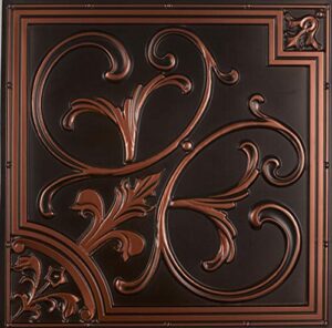 lilies and swirls-faux tin ceiling tile - antique copper 25-pack