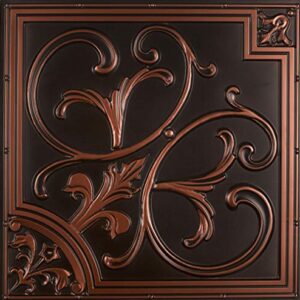 Lilies and Swirls-Faux Tin Ceiling Tile - Antique Copper 25-Pack