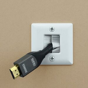 DATA COMM Hole Saw Brush Wall Plate - 2x2 In Wall Cable Management Plate to Hide Low Voltage Cables - Low Profile Recessed Cable Plate for Cable Pass Through – Hide TV Wires Behind the Wall - White