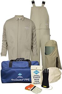 national safety apparel kit4sc40ec2x08 arcguard contractor cat 4 arc flash kit with fr short coat and bib overall, 40 calorie, 2x-large/glove size 8, khaki
