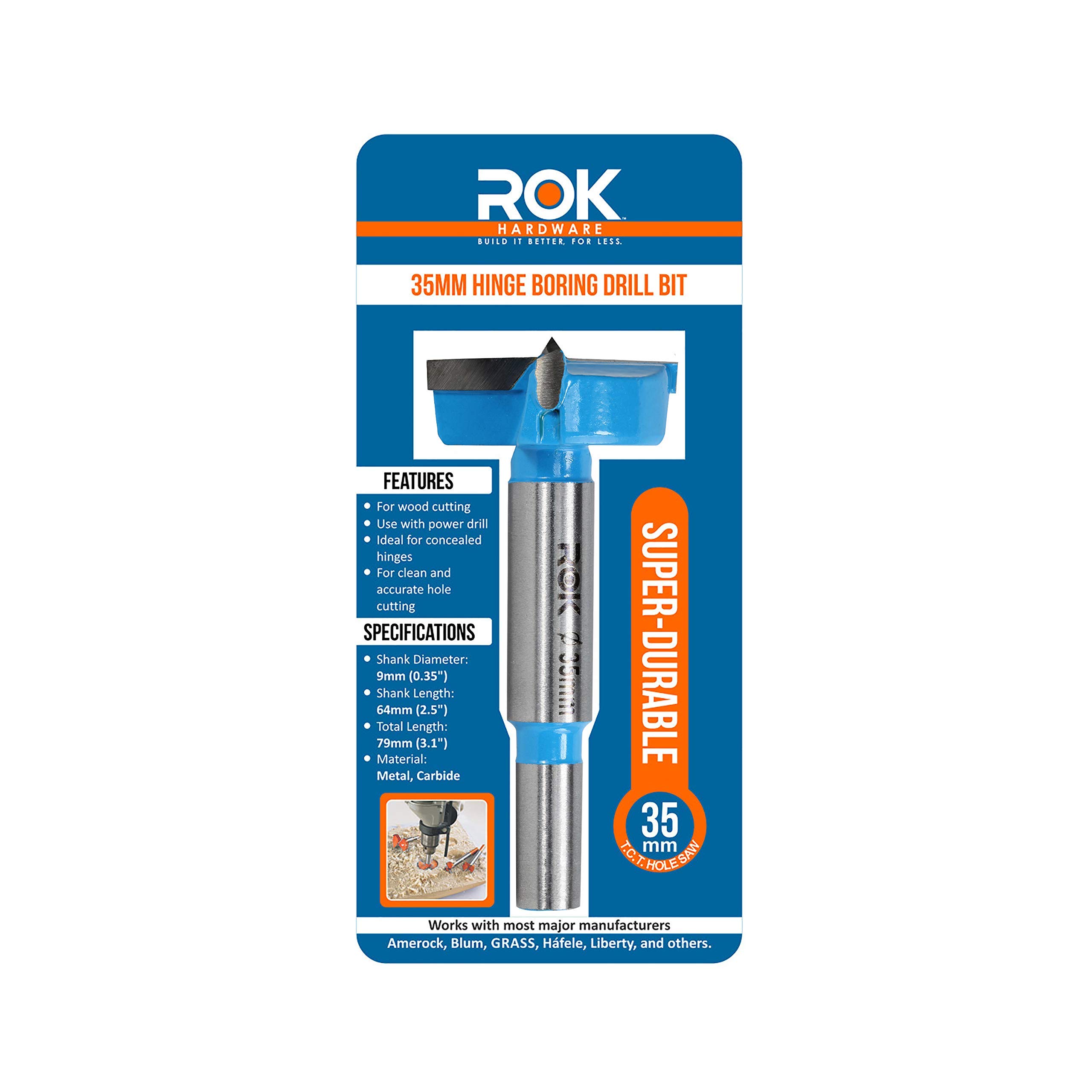 Rok Hardware 35mm Hinge Boring Forstner Drill Bit, Blue ROKBB35BLUE