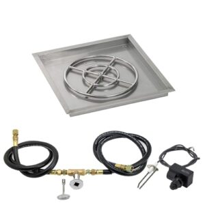 american fireglass ss-sqpkit-n-24 natural gas 24" square stainless steel drop-in pan with spark ignition kit (18" fire pit ring)