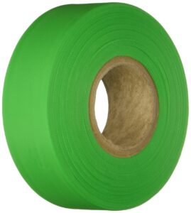 brady 58353 fluorescent green flagging tape for boundaries and hazardous areas - non-adhesive tape, 1.188" width, 150' length (pack of 1)