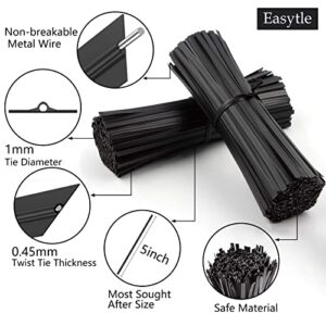 5" Cable Ties 100 Pcs Bag Twist Ties for Cord Twist Bread Ties Reusable Black Plastic Coated Ties Heavy Duty Wire Twist Ties for Household and Office Use