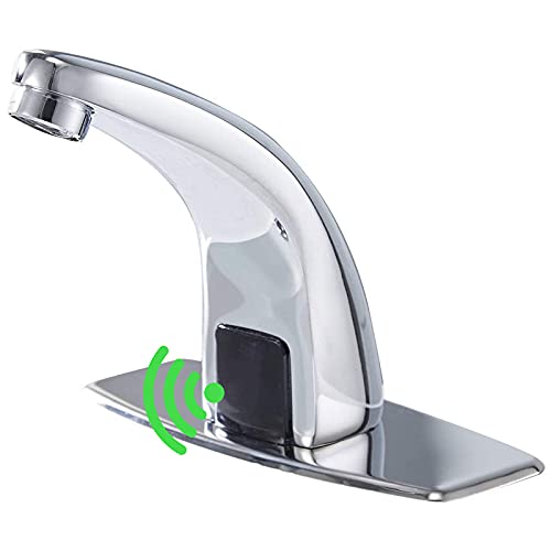 Greenspring Bathroom Sink Faucet Automatic Sensor Touchless with Hole Cover Plate Hands Chrome Vanity Modern Faucets Commercial with Control Box and Temperature Mixer