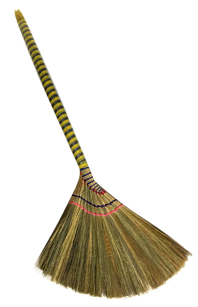 Caravelle Choi Bong Co Vietnam Hand Made Straw Soft Broom with Colored Handle 12" Head Width, 40" Overall Length -1pc