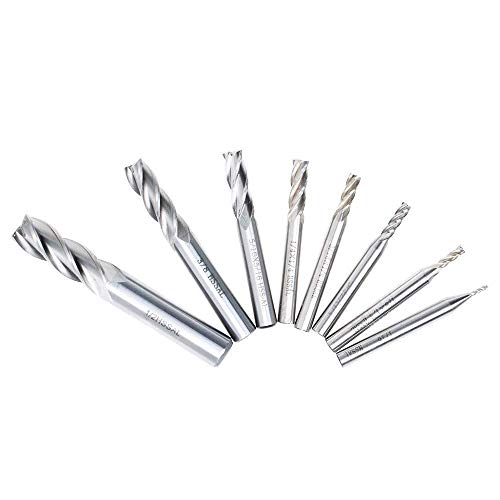 AUTOTOOLHOME 1/8" 3/16" 1/4" 5/16" 3/8" 1/2" high Speed Steel HSS 4 Flute Straight End Mill Cutter 5/32" 1/16" Set of 8