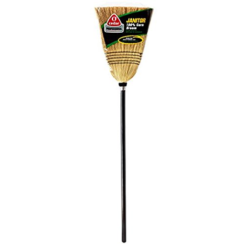 O-Cedar Heavy Duty Corn Broom | Commercial-Grade Indoor and Outdoor Broom to Sweep & Clean Hard Floors| Sturdy Wooden Handle for Strength & Durability, Yellow, Black, 1 Count