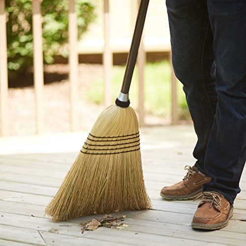 O-Cedar Heavy Duty Corn Broom | Commercial-Grade Indoor and Outdoor Broom to Sweep & Clean Hard Floors| Sturdy Wooden Handle for Strength & Durability, Yellow, Black, 1 Count