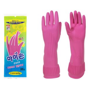 Kitchenware Mamison Quality Rubber Gloves Pink Size M, Waterproof Rubber Gloves 1 Pairs, Korean Home and Improvement Brand