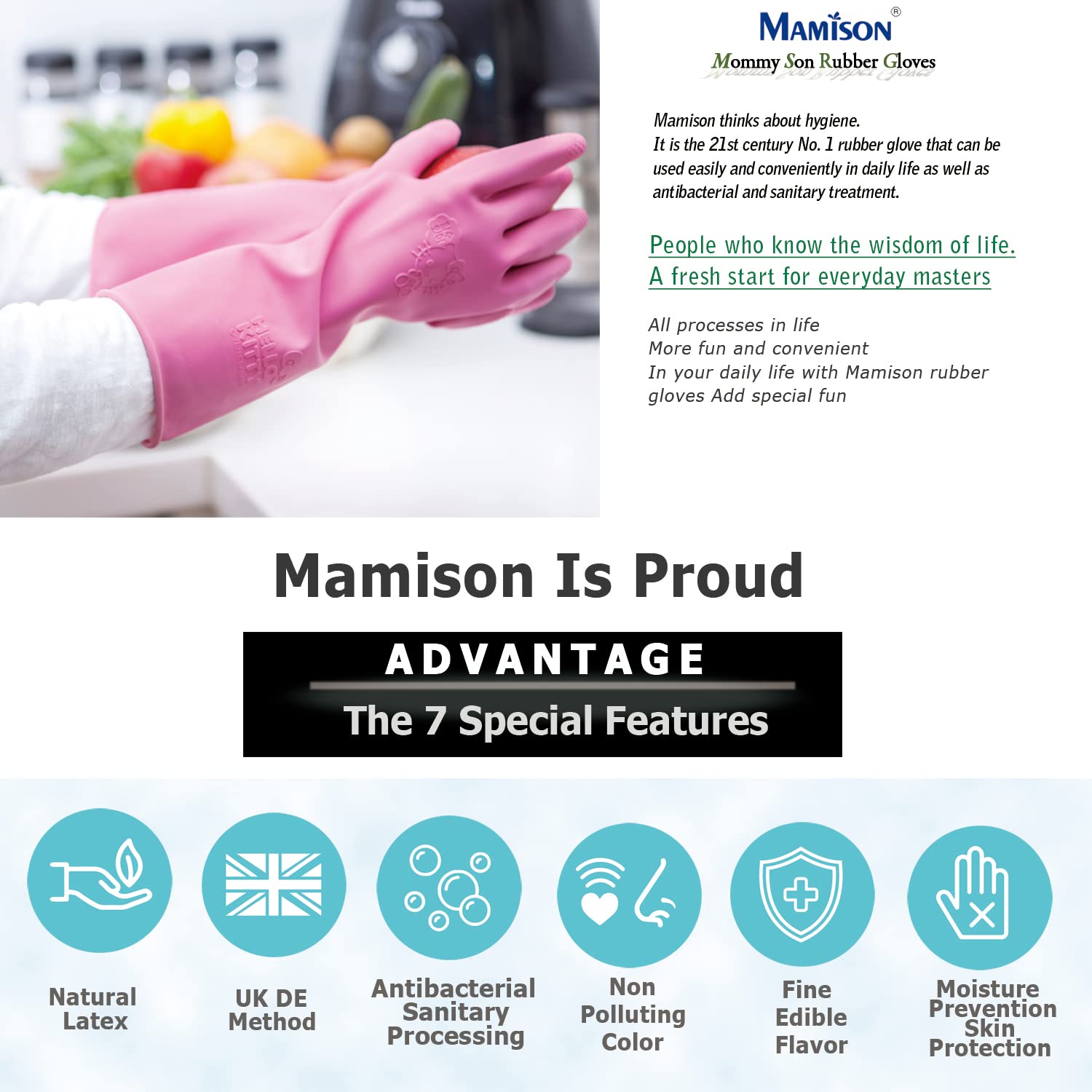 Kitchenware Mamison Quality Rubber Gloves Pink Size M, Waterproof Rubber Gloves 1 Pairs, Korean Home and Improvement Brand