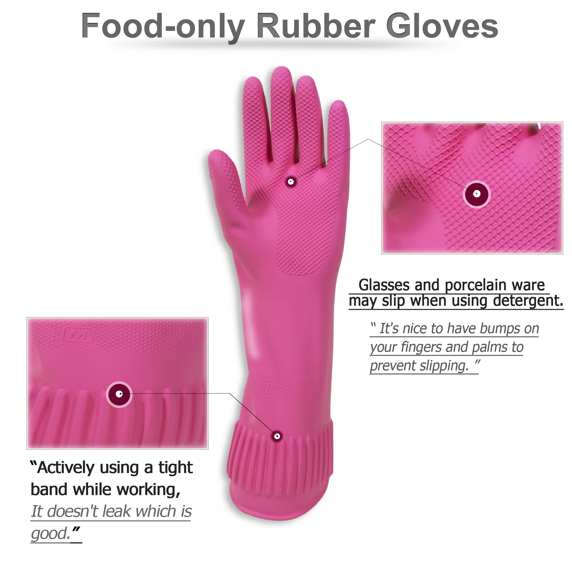 Kitchenware Mamison Quality Rubber Gloves Pink Size M, Waterproof Rubber Gloves 1 Pairs, Korean Home and Improvement Brand