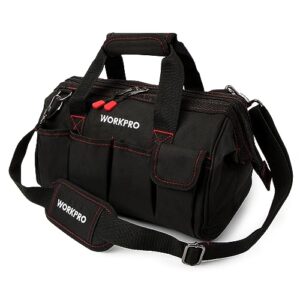 workpro 14-inch tool bag, multi-pocket tool organizer with adjustable shoulder strap, w081021a , black