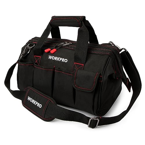 WORKPRO 14-inch Tool Bag, Multi-pocket Tool Organizer with Adjustable Shoulder Strap, W081021A , black