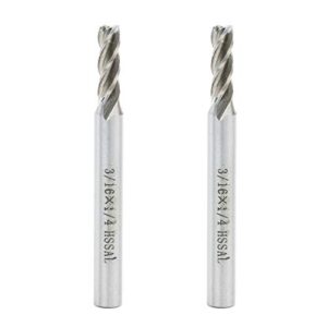 autotoolhome 3/16" x 1/4" hss 4 flutes straight end mill milling cutter pack of 2