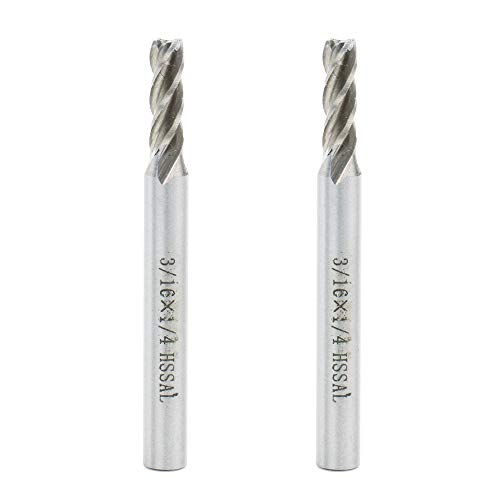 AUTOTOOLHOME 3/16" X 1/4" HSS 4 Flutes Straight End Mill Milling Cutter Pack of 2