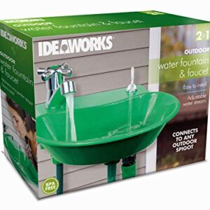 2-in-1 Outdoor Water Fountain and Faucet, Green