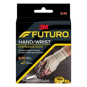 futuro hand and wrist compression glove, provides support and compression to arthritic and painful hand joints, small/medium, beige