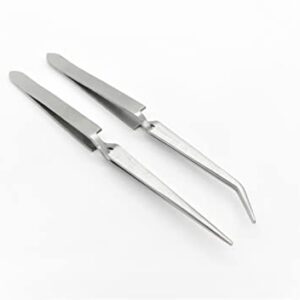 Cross Lock Tweezer Set Of 2 Bent & Straight Self Closing Holding Tweezers S.S.