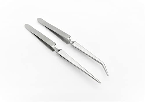 Cross Lock Tweezer Set Of 2 Bent & Straight Self Closing Holding Tweezers S.S.