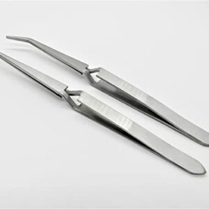 Cross Lock Tweezer Set Of 2 Bent & Straight Self Closing Holding Tweezers S.S.