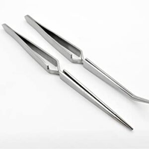 Cross Lock Tweezer Set Of 2 Bent & Straight Self Closing Holding Tweezers S.S.