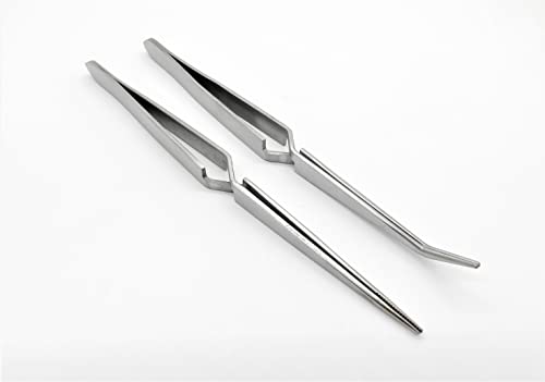 Cross Lock Tweezer Set Of 2 Bent & Straight Self Closing Holding Tweezers S.S.