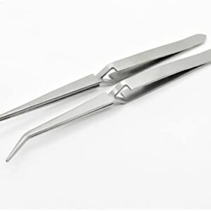 Cross Lock Tweezer Set Of 2 Bent & Straight Self Closing Holding Tweezers S.S.