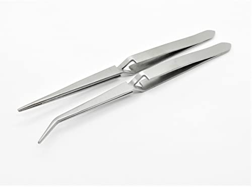 Cross Lock Tweezer Set Of 2 Bent & Straight Self Closing Holding Tweezers S.S.