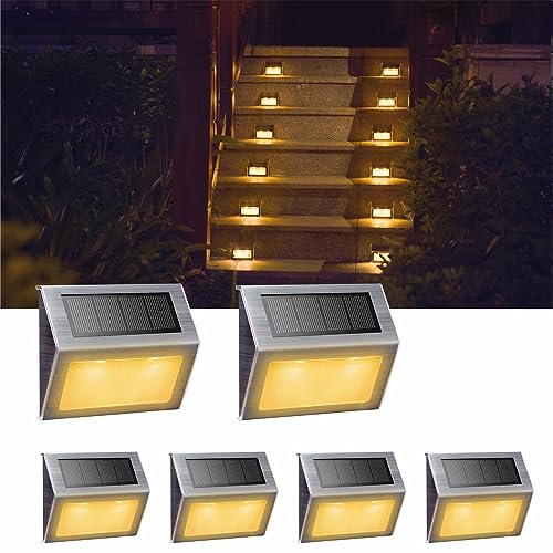 XLUX Solar Lights for Steps Decks Pathway Yard Stairs Fences, LED lamp, Outdoor Waterproof, Warm Light, 6 Pack