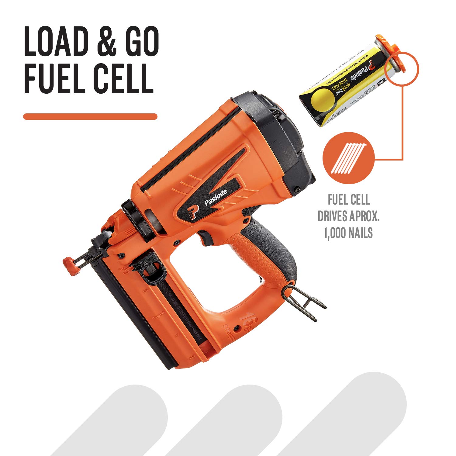 Paslode, Cordless Finish Nailer, 916000, 16 Gauge, Battery and Fuel Cell Powered, No Compressor Needed