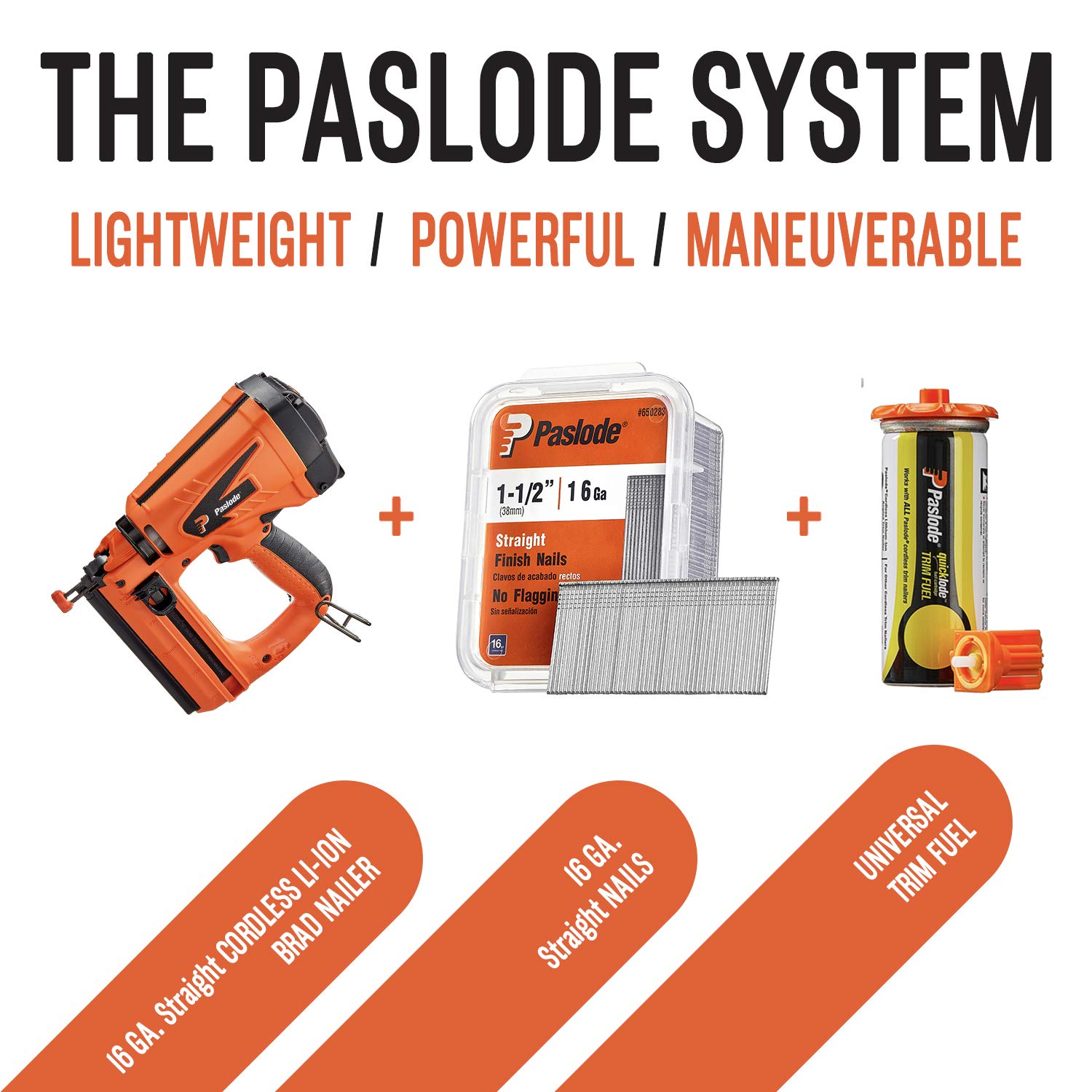 Paslode, Cordless Finish Nailer, 916000, 16 Gauge, Battery and Fuel Cell Powered, No Compressor Needed