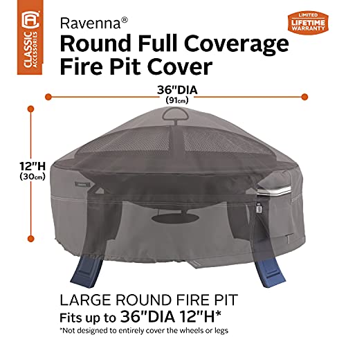 Classic Accessories Ravenna Water-Resistant 36 Inch Round Fire Pit Cover, Outdoor Firepit Cover