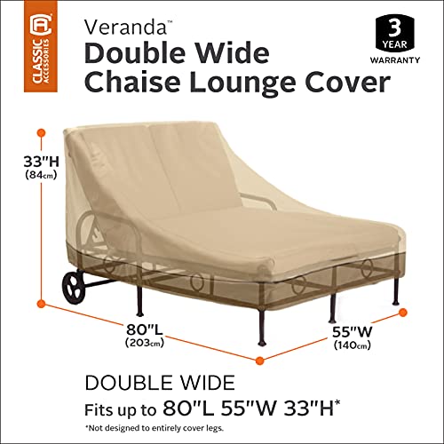 Classic Accessories 55-464-011501-00 Veranda Double Wide Patio Chaise Lounge Cover, Patio Furniture Covers, Pebble/Bark/Earth