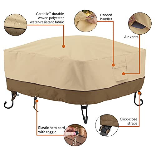 Classic Accessories Veranda Water-Resistant 36 Inch Full Coverage Square Fire Pit Cover, Patio Furniture Covers, Pebble/Bark/Earth