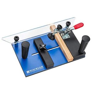 rockler rail coping sled for router table – round handle router sled for firm grip – toggle clamp features easy, tool-free adjustments - maximum workpiece dimension (5” wide x 1-1/4”) - router jigs