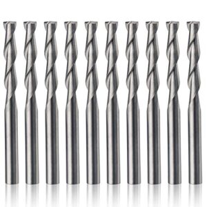 hqmaster cnc router bits 1/8" shank cnc bit end mill flat nose carbide endmill two flute spiral upcut milling cutter tool set for wood pvc mdf hardwood 10pcs (3.175 mm)