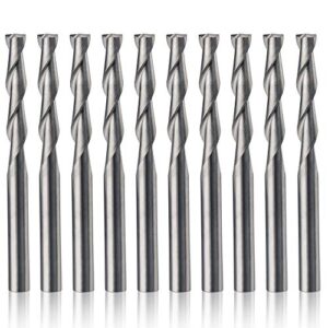 HQMaster CNC Router Bits 1/8" Shank CNC Bit End Mill Flat Nose Carbide Endmill Two Flute Spiral Upcut Milling Cutter Tool Set for Wood PVC MDF Hardwood 10Pcs (3.175 mm)