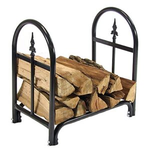 sunnydaze 2-foot decorative firewood log rack - indoor/outdoor black powder-coated steel wood and kindling storage holder - fireplace, stove and fire pit accessory