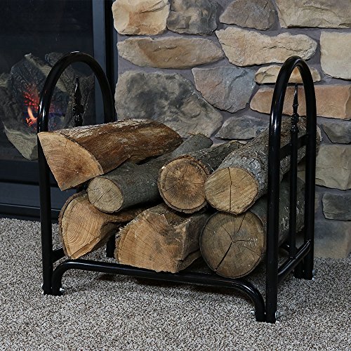 Sunnydaze 2-Foot Decorative Firewood Log Rack - Indoor/Outdoor Black Powder-Coated Steel Wood and Kindling Storage Holder - Fireplace, Stove and Fire Pit Accessory