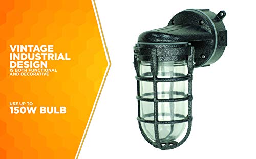 Woods L1707SVBLK Wall Mount Light in Hammered Black Finish Sturdy Die Cast Aluminum Cage; 100 Watt Incandescent; Industrial Design; Suitable for Indoor and Outdoor Use