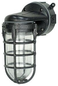 woods l1707svblk wall mount light in hammered black finish sturdy die cast aluminum cage; 100 watt incandescent; industrial design; suitable for indoor and outdoor use