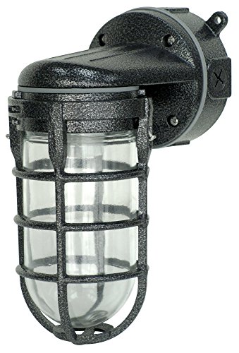 Woods L1707SVBLK Wall Mount Light in Hammered Black Finish Sturdy Die Cast Aluminum Cage; 100 Watt Incandescent; Industrial Design; Suitable for Indoor and Outdoor Use