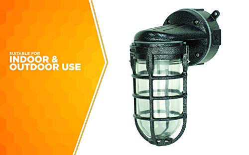 Woods L1707SVBLK Wall Mount Light in Hammered Black Finish Sturdy Die Cast Aluminum Cage; 100 Watt Incandescent; Industrial Design; Suitable for Indoor and Outdoor Use