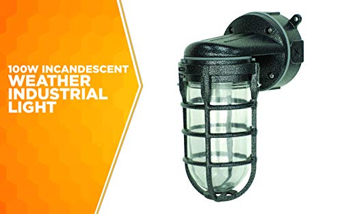 Woods L1707SVBLK Wall Mount Light in Hammered Black Finish Sturdy Die Cast Aluminum Cage; 100 Watt Incandescent; Industrial Design; Suitable for Indoor and Outdoor Use