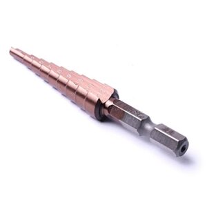 atoplee 1pc cobalt step drill bit,m35 5% hss co,spiral flutes and 1/4 inch hex shank,unibit step bit for hole drilling in metal, copper, aluminum, wood, plastic,9 steps,4-12mm