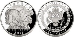 2011 proof united states army commemorative silver dollar w/box